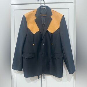 DOMINI Black Mens Suit Jacket Size 46 Rockabilly w/ Faux Ostrich Skin